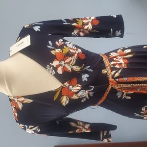 Leota Perfect Faux Wrap Jersey Dress In Santa Barbara Floral - Navy $148